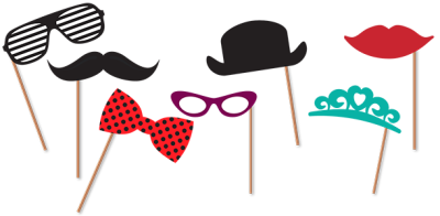 Fun photo booth props: glasses, mustache, top hat, and more